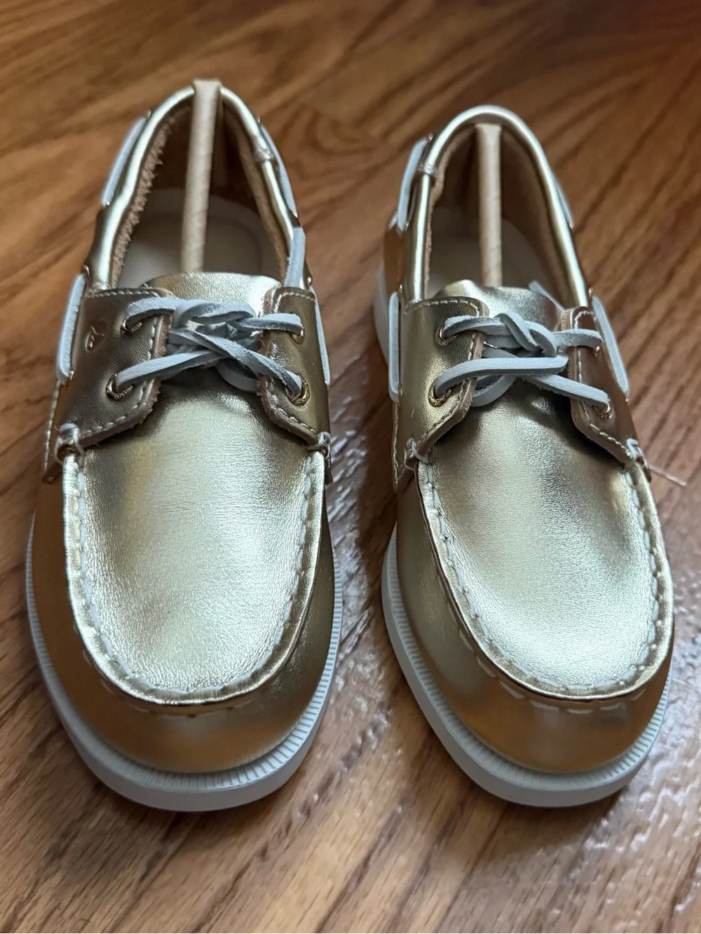 Sperry Kids Gold Metallic Leather Boat Shoes 2-Eye Lace Up Non-Slip Size 13
